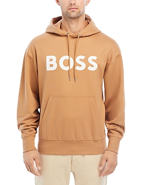 Hugo Boss Iconic Cotton Logo Print Oversized Fit Hoodie In Brown