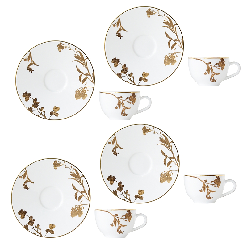 Bernardaud Vegetal Or Espresso Cup & Saucer, Set Of 4 In White/gold
