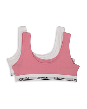 Calvin Klein Girls' Classic Crop Bralette, 2 Pack - Big Kid In Satchet Pink/white