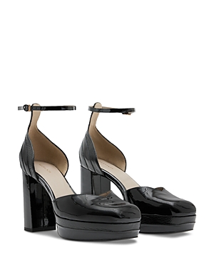 Allsaints Women's Tiffany Square Toe High Heel Platform D'orsay Pumps In Black Shine