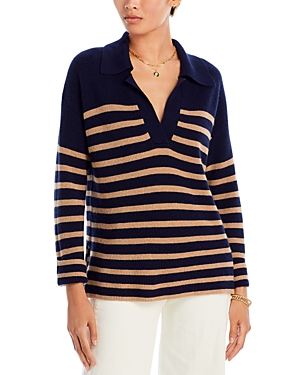 Shop Rails Harris Striped Collared Sweater In Camel Navy