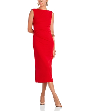 Wayf Mollie Ruched Midi Dress In Red