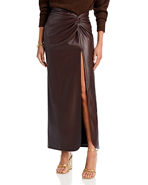 Line & Dot Carmela Twisted Faux Leather Skirt In Brown