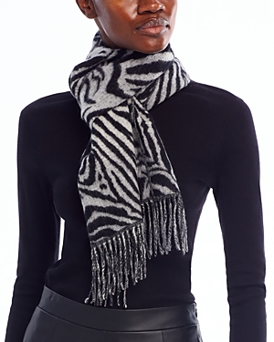 C By Bloomingdale's Cashmere Woven Abstract Zebra Scarf - 100% Exclusive In White/black