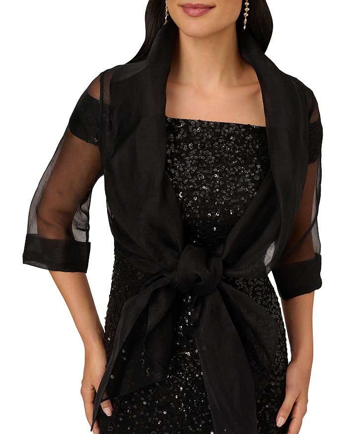 ADRIANNA PAPELL ORGANZA TIE FRONT WRAP JACKET