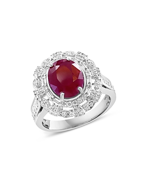 Bloomingdale's Ruby & Diamond Halo Statement Ring In 14k White Gold In Red/white