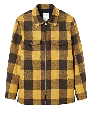 Shop Sandro Wyoming Check Zip Shirt Jacket In Yellow