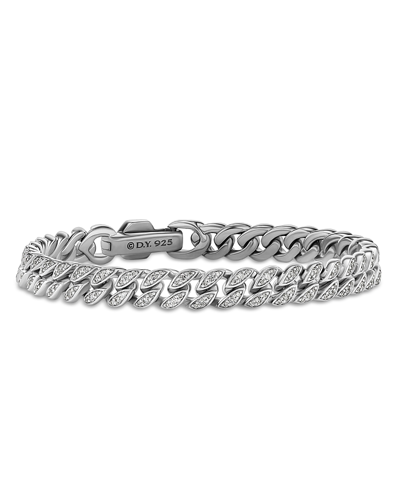 David Yurman Curb Chain Bracelet in Sterling Silver with Diamonds, 7mm