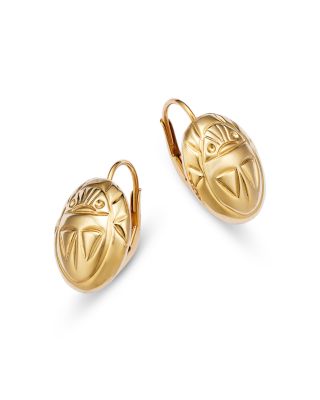 Scarab Drop Earrings in 14K Yellow Gold