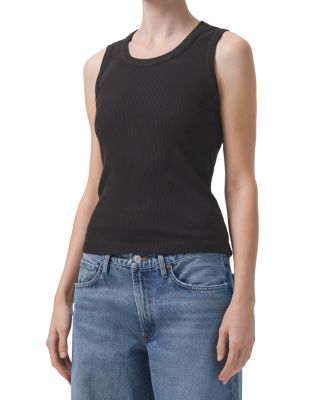 Agolde Poppy Ribbed Tank Top In Black