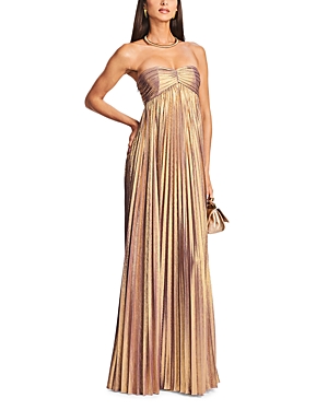 Shop Retroféte Lyanna Strapless Pleated Gown In Purple/gold