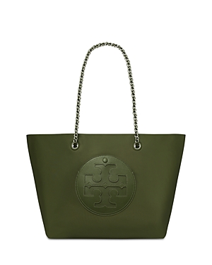 Tory Burch Ella Leather Chain Tote Bag In Olive Green/silver