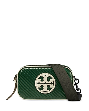 Shop Tory Burch Miller Patent Puffy Quilted Mini Crossbody Bag In Pine Tree/gold