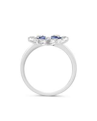 Blue Sapphire & Diamond Flower Ring in 14K White Gold