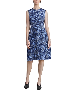 LAFAYETTE 148 PRINTED FLARED SILK SHEATH DRESS
