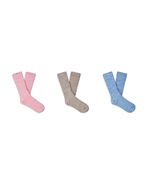 Shop Ugg Rib Knit Slouchy Crew Socks, Pack Of 3 In Pink Meadows/granite