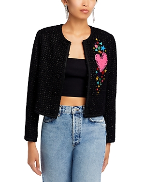 Aqua X Kerri Rosenthal Heart Patch Boucle Jacket - 100% Exclusive In Pink