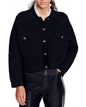 SANDRO MARCEL CABLE KNIT CROPPED CARDIGAN