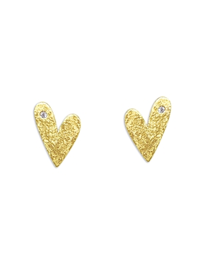 Meira T 14k Yellow Gold Diamond Heart Stud Earrings