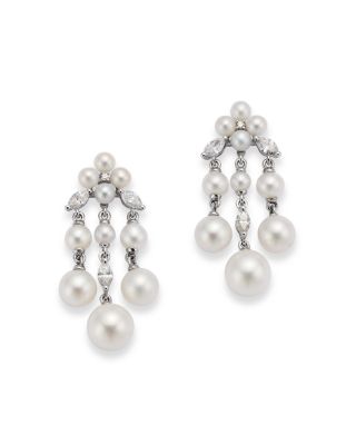 Bloomingdale's Fine Collection Cultured Freshwater Pearl & Diamond Drop Earrings in 14K White Gold
