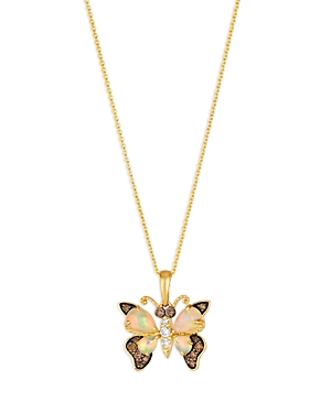 Bloomingdale's Opal, Brown & Champagne Diamond Butterfly Pendant Necklace In 14k Yellow Gold, 20 In Multi/gold