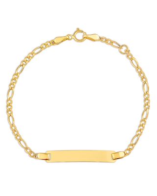 Children's Figaro Rectangular ID Bracelet in 14K Yellow Gold