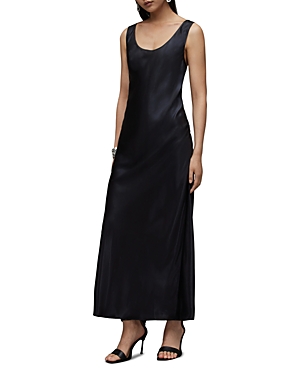 Allsaints Cody Satin Maxi Slip Dress In Squid Ink