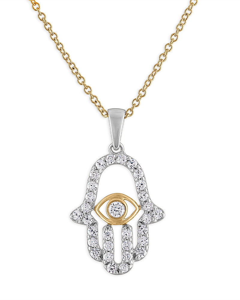 Bloomingdale's Diamond Hamsa Hand Pendant Necklace In 14k White & Yellow Gold, 0.50 Ct. T. W. In White/gold