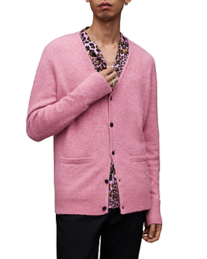 Allsaints Renn Brushed Relaxed Fit Cardigan In Rouge Pink
