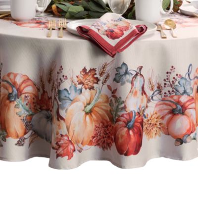 Botanical Harvest Pumpkin Engineered Tablecloth, 70" x 70" Round