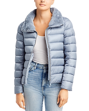 Save The Duck Mei Faux Fur Collar Puffer Jacket In Blue Fog