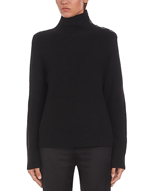 Shop The Kooples Ribbed Knit Wool Funnel Neck Sweater In Black