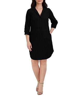 Shop Foxcroft Sloane Crinkle Popover Shirt Dress In Black