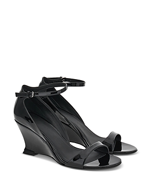 Ferragamo Vidette Womens Patent Leather Adjustable Wedge Sandals In Nero