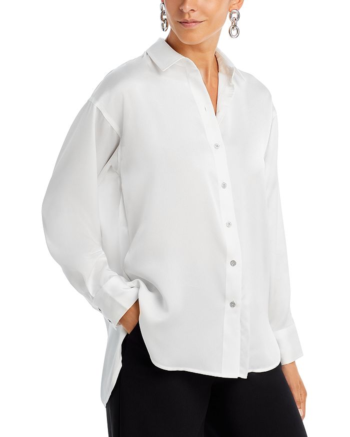 1980s Karl Lagerfeld Blue Silk Button Front Top