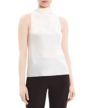 Shop Theory Satin High Cowl Neck Top In Ivory