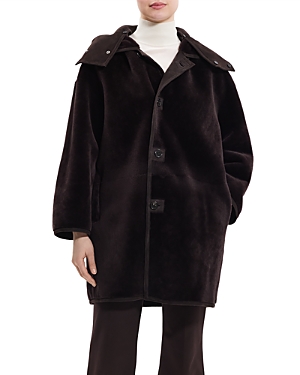 Shop Theory Shearling Reversible Hooded Coat In Mink