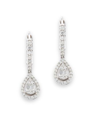 Diamond Drop Earrings in 14K White Gold, 0.60 tcw