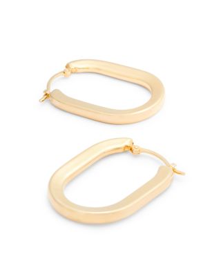 14K Yellow Gold Flat Oval Hoop Earrings