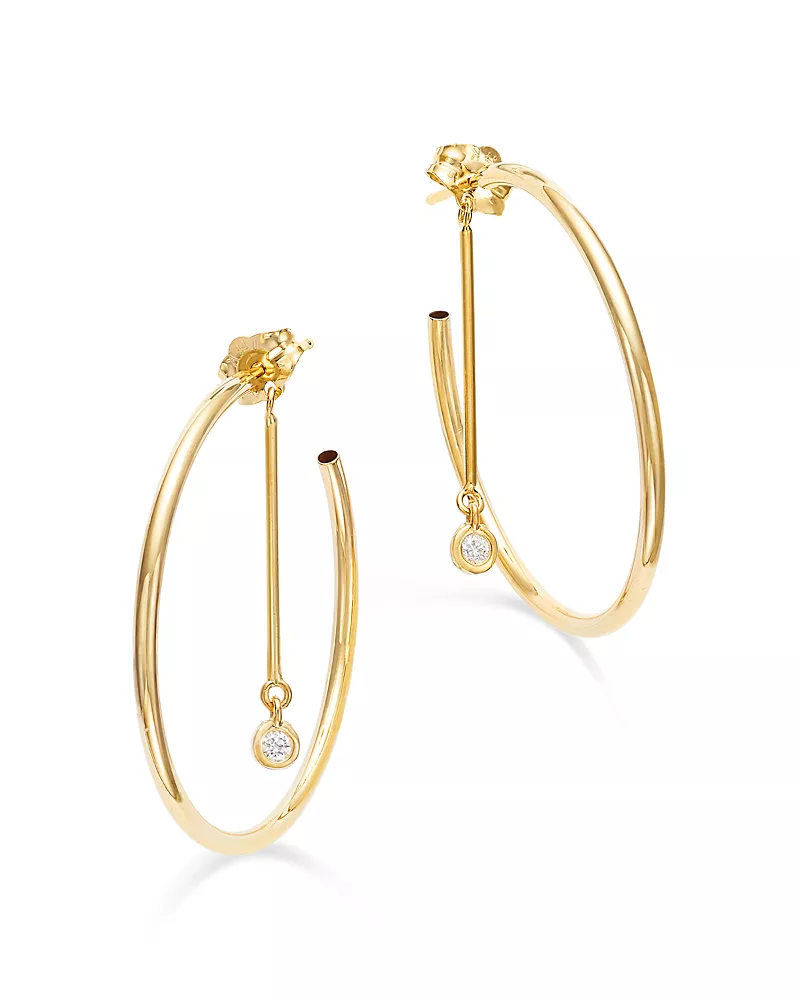Moon & Meadow 14K Yellow Gold Diamond Dangle Post Front to Back Hoop Earrings