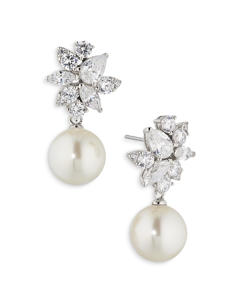 Nadri Chiara Cubic Zirconia & Imitation Pearl Drop Earrings In Silver
