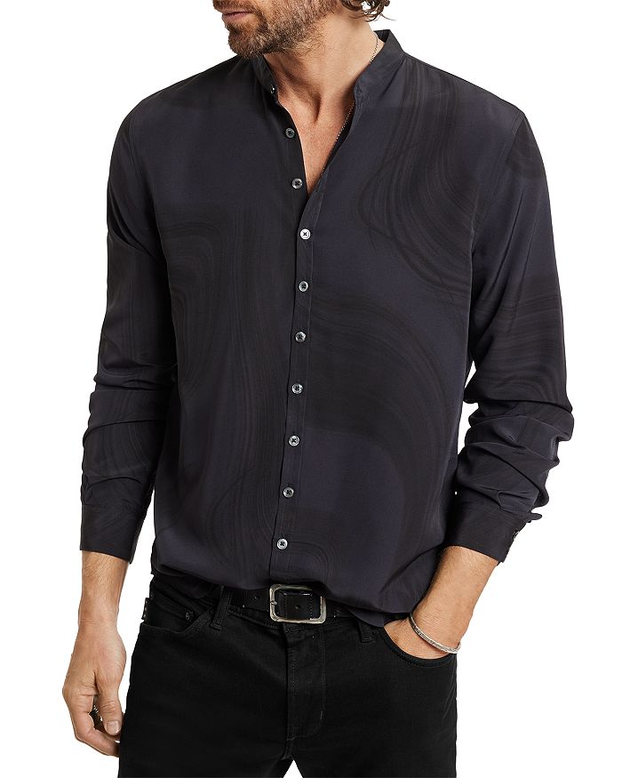 John Varvatos Band Collar Long Sleeve Crinkle Shirt | Bloomingdale's