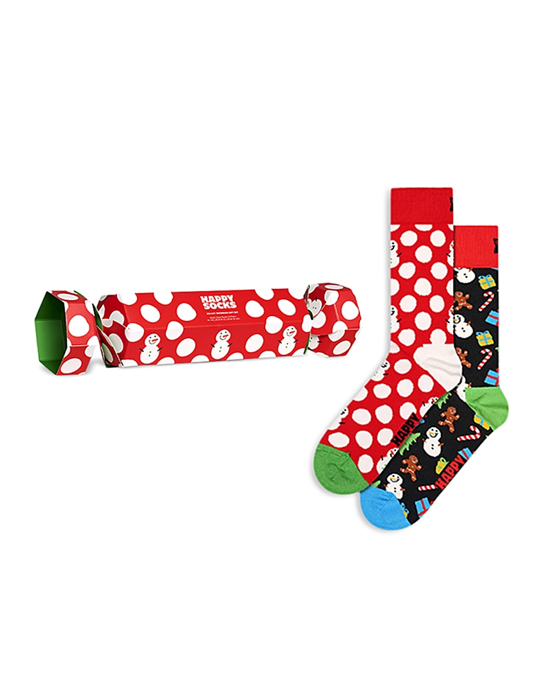 Happy Socks Polka Dot Snowman Assorted 2-pack Cotton Blend Crew Socks In Red