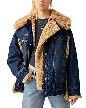 Shop Free People Holly Cozy Denim Jacket In Rinse Combo