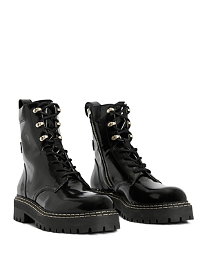 Shop Allsaints Women's Heidi Lace Up Combat Boots In Black Shine