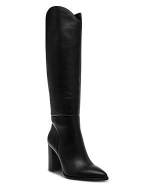 Shop Steve Madden Women's Bixby Pointed Toe High Heel Boots In Black Leather