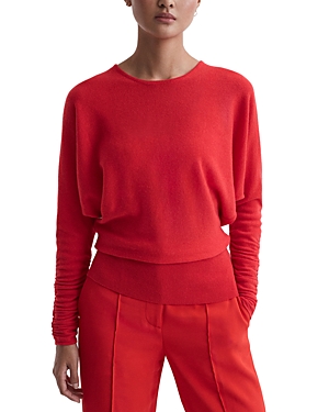 Shop Reiss Lisa Crewneck Ruched Sleeve Sweater In Coral