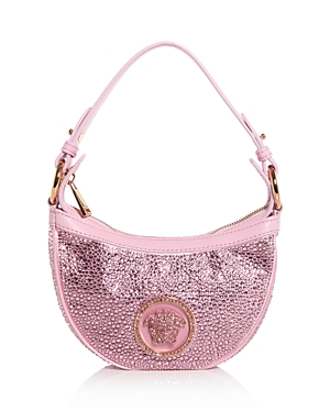 Versace Repeat Mini Embellished Shoulder Bag In Pale Pink