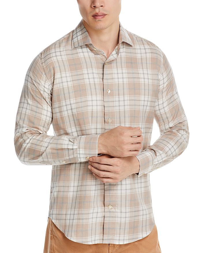 Eleventy Plaid Soft Touch Cotton Slim Fit Shirt | Bloomingdale's