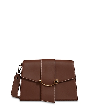 Shop Strathberry Crescent Leather Shoulder Bag In Chocolate/gold